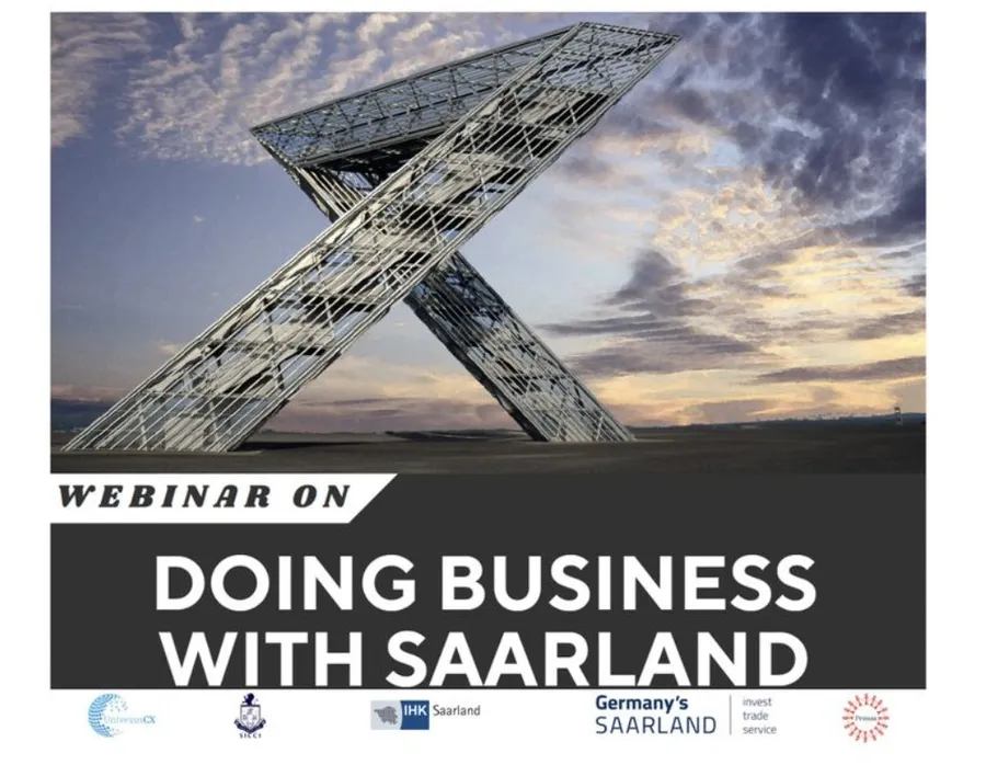 Poster for the webinar “Doing Business with Saarland”